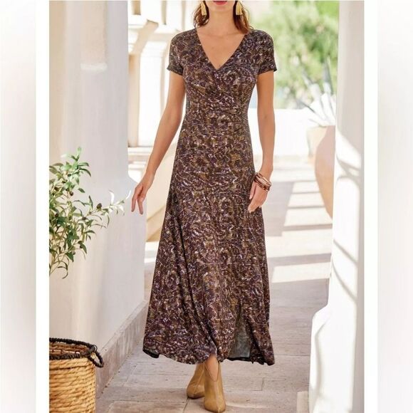 Soft Surroundings Caity Maxi Dress Size 3XL NEW Faux Wrap Stretch Jersey Knit - Picture 1 of 11